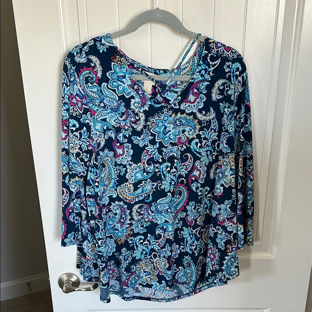 Chico's Blue and Pink Paisley Blouse